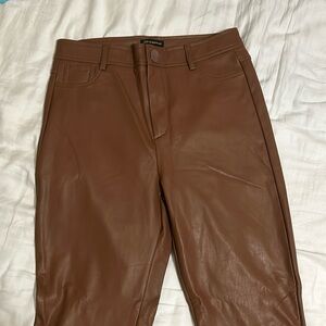 Tan leather straight leg pants